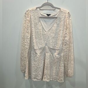 Torrid Cream Lace Long Sleeve V-Neck Babydoll Blouse Top Women’s Size‎ 1X (1)
